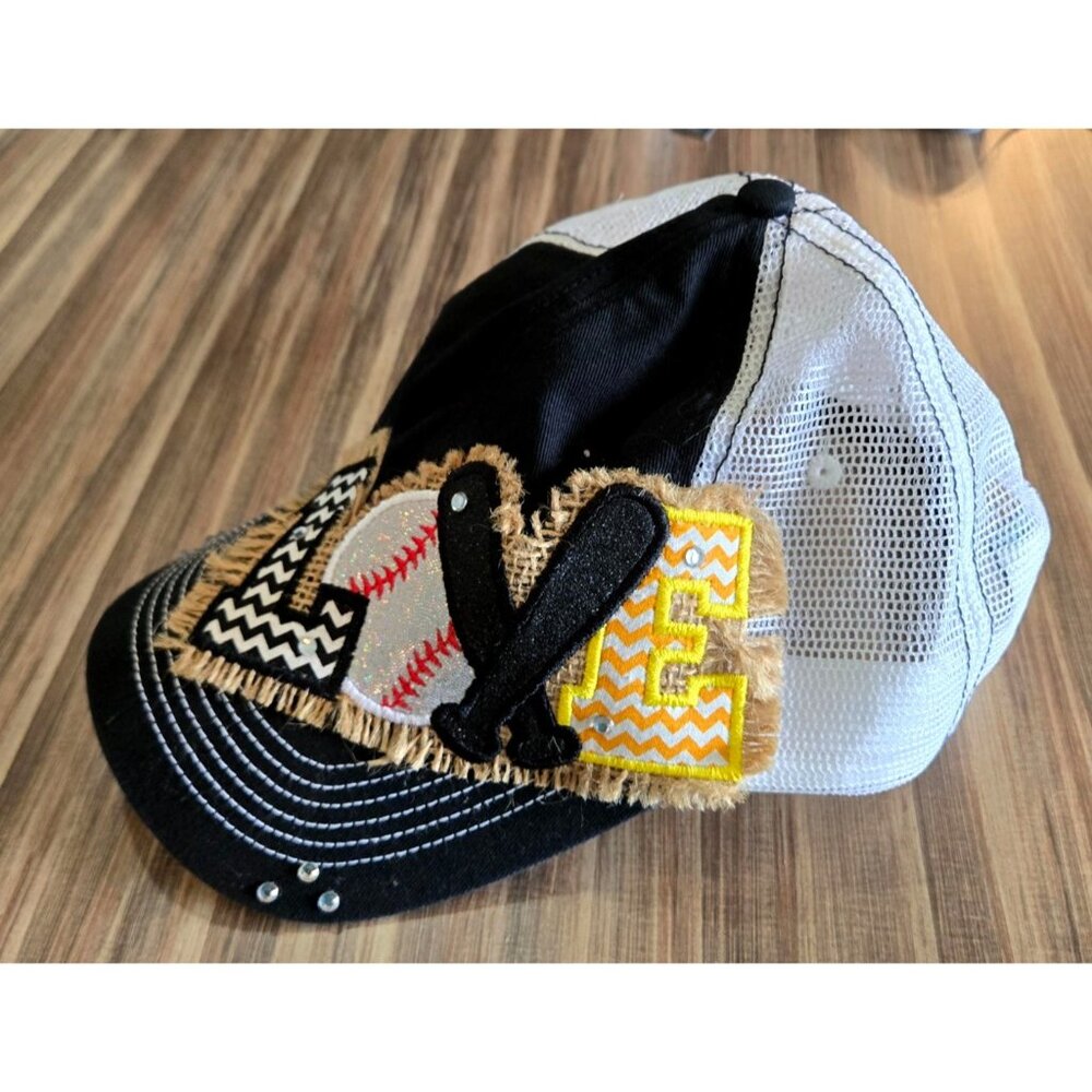 Baseball Cap Womens Love by District OS Adjustable Back Love Patch Ball & Bat - Picture 1 of 10
